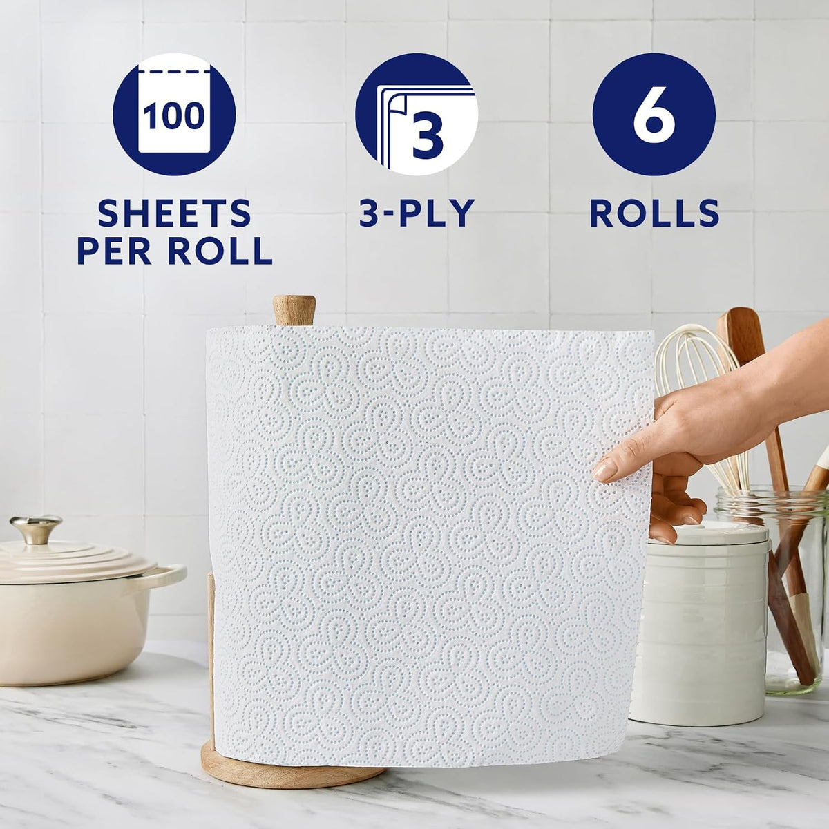 by Amazon Multipurpose Kitchen Roll, 3-Ply, XXL Household Towel, 6 Rolls (Pack of 1), 100 Sheets per Roll