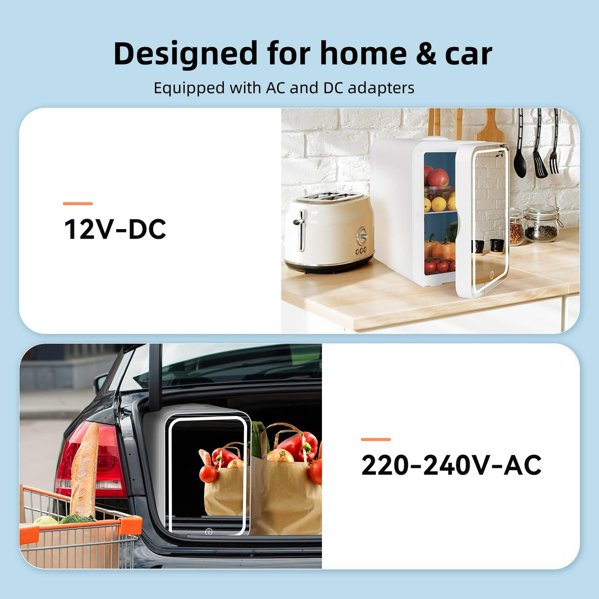 4 Liter Mini Fridge with Dimmable LED Mirror, AC/DC Skincare Fridge