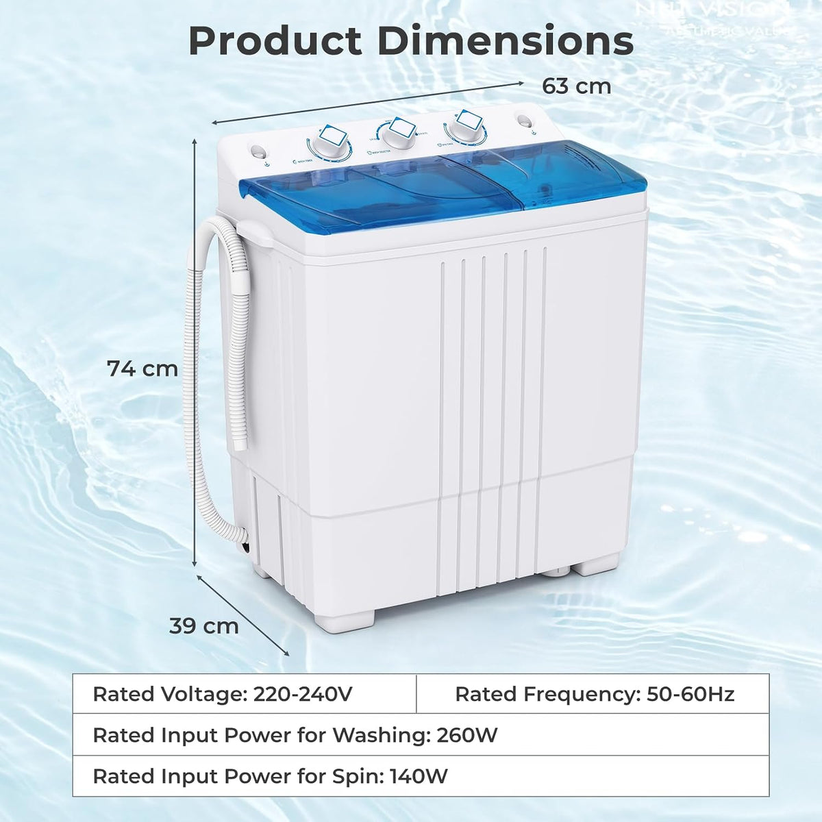 TANGZON Twin Tub Washing Machine, 8KG Portable Washing Machine Spin Dryer