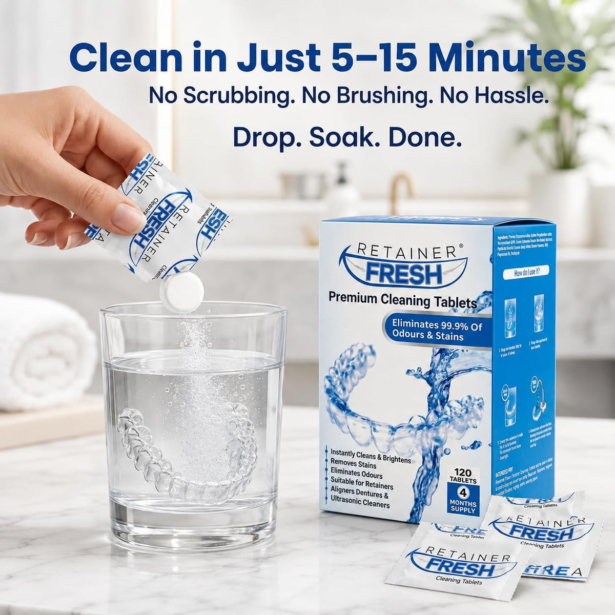 Retainer Fresh Retainer Cleaner Tablets 120 Tablets 4 Month Denture Cleaner