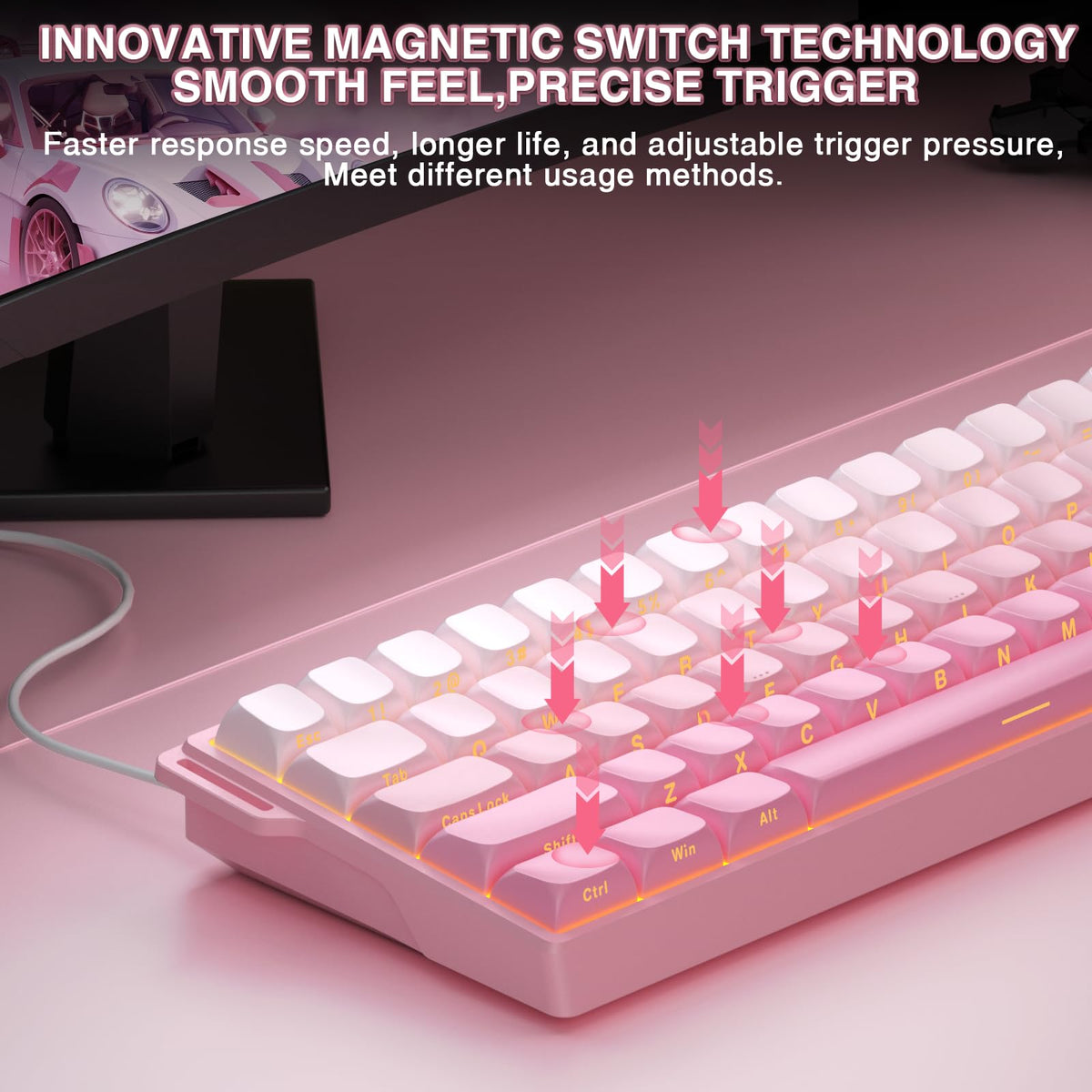 AULA WIN60 HE Mechanical Gaming Keyboard Wired,Hall Effect Magnetic Switches,Adjustable Actuation Rapid Trigger,8K Polling Rate,RGB Backlight,60% Percent Keyboard for Mac/Win (BLACK) (Pack of 2)
