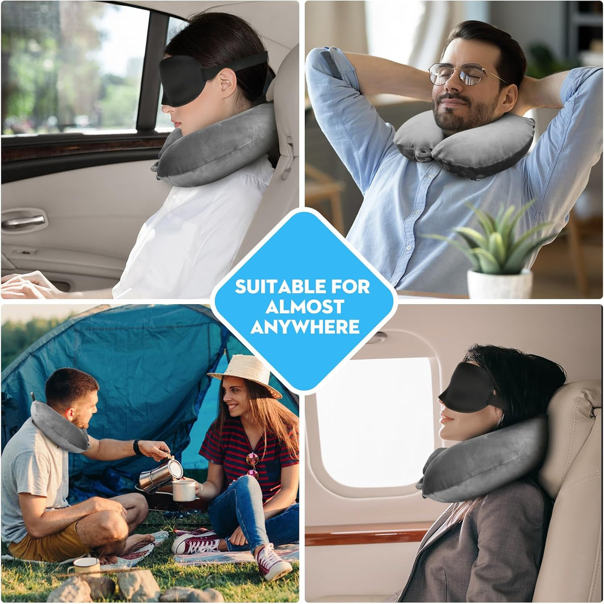 Cirorld Inflatable Travel Pillow, Blow up Neck Pillow for Travel, Lightweight Inflatable Travel Pillow for Airplane with Eye Mask and Earplugs—Travel Essentials for Flying, Grey