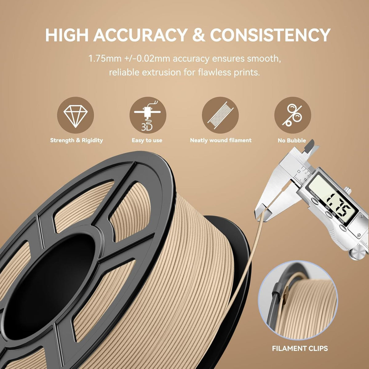 JAYO PLA 3D Printer Filament 1.1KG Black, PLA Filament 1.75mm, Dimensional Accuracy +/- 0.02mm, Neatly Wound Filament, Fits Most FDM Printer.