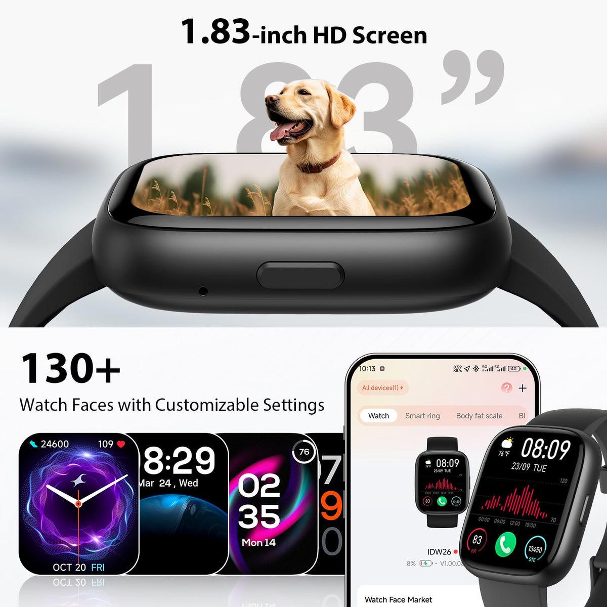 Cillso Smart Watch, Alexa Built-in, 1.83" Bluetooth Calling Fitness Watch