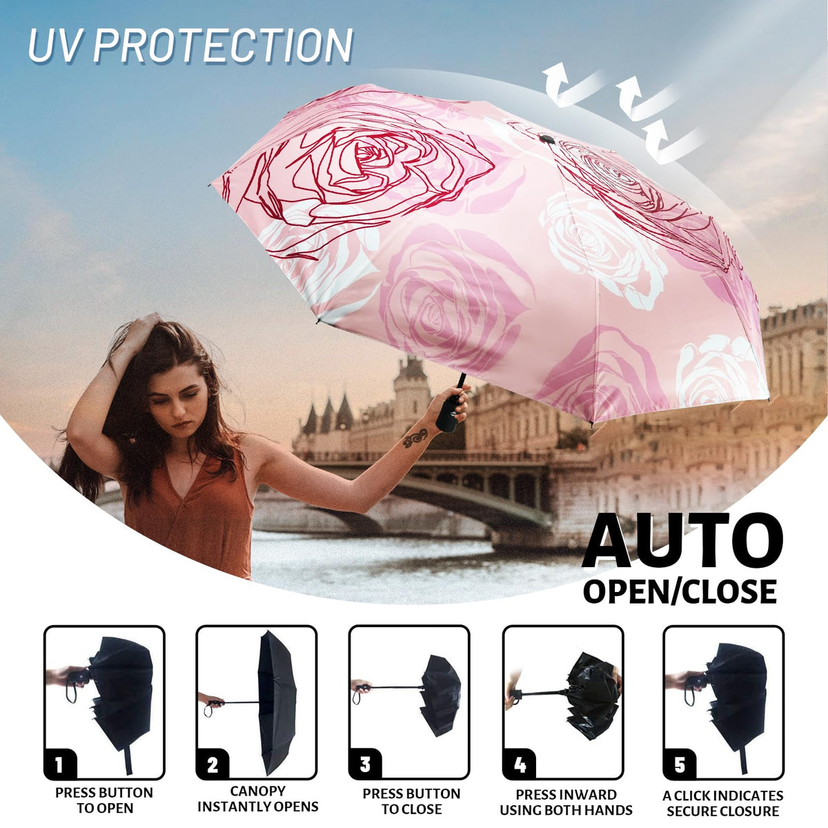 SY COMPACT Travel Umbrella Windproof Automatic Unbreakable UV Protection