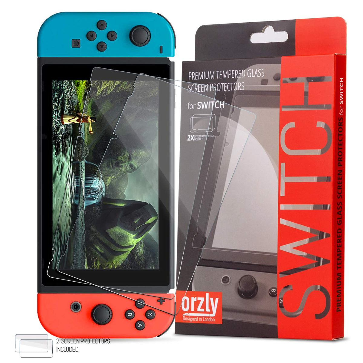 Orzly Glass Screen Protector for Nintendo Switch OLED 2024 Console Accessories (Pack of 4) - Tempered Glass Life time Edition