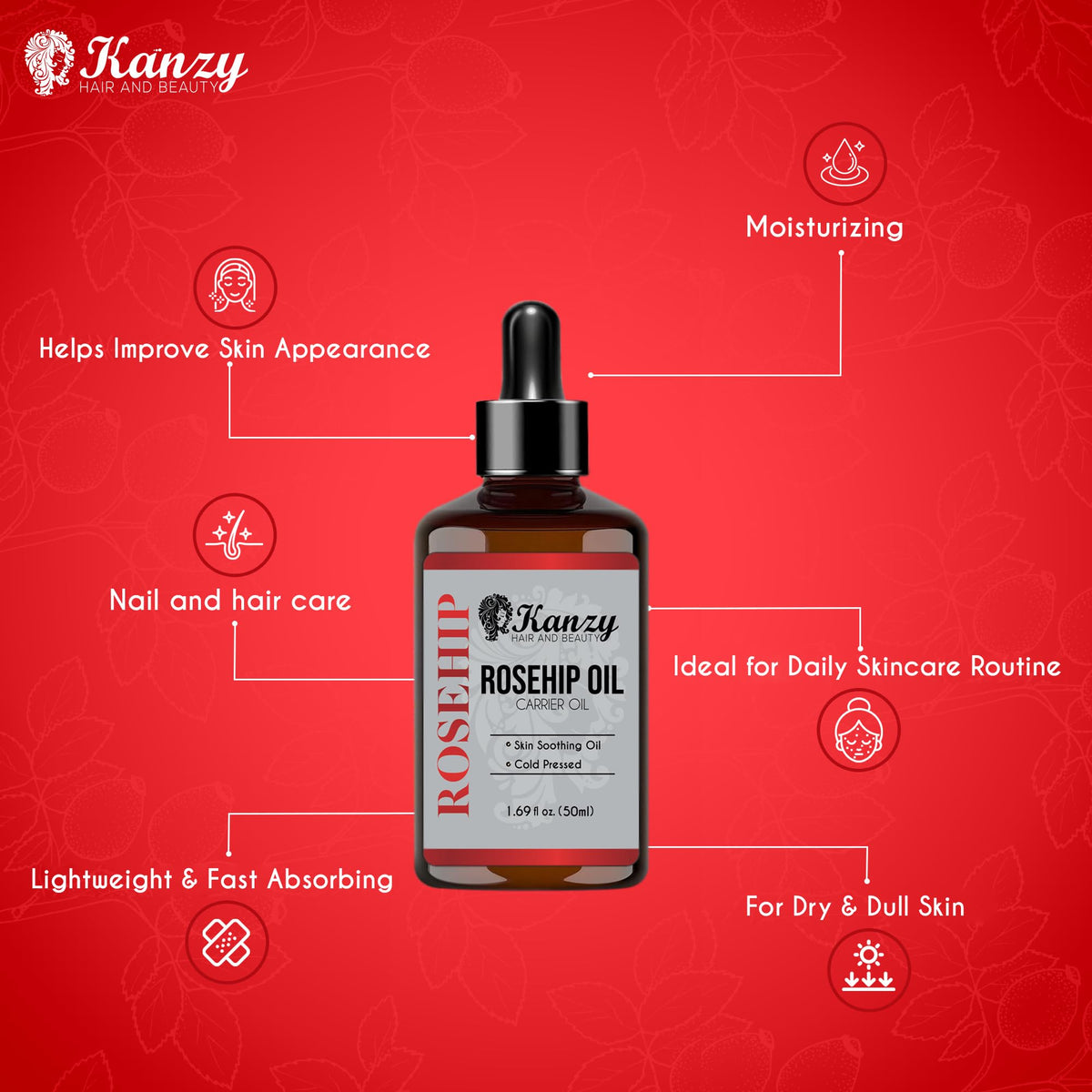 Kanzy Vitamin E Oil for Skin, Hair, Lips and Face - Naturally Sourced Multi-Purpose Plant-Based Vitamin E Oil for Hair Growth as Skincare and Haircare Product for both Men and Women (30 ml)