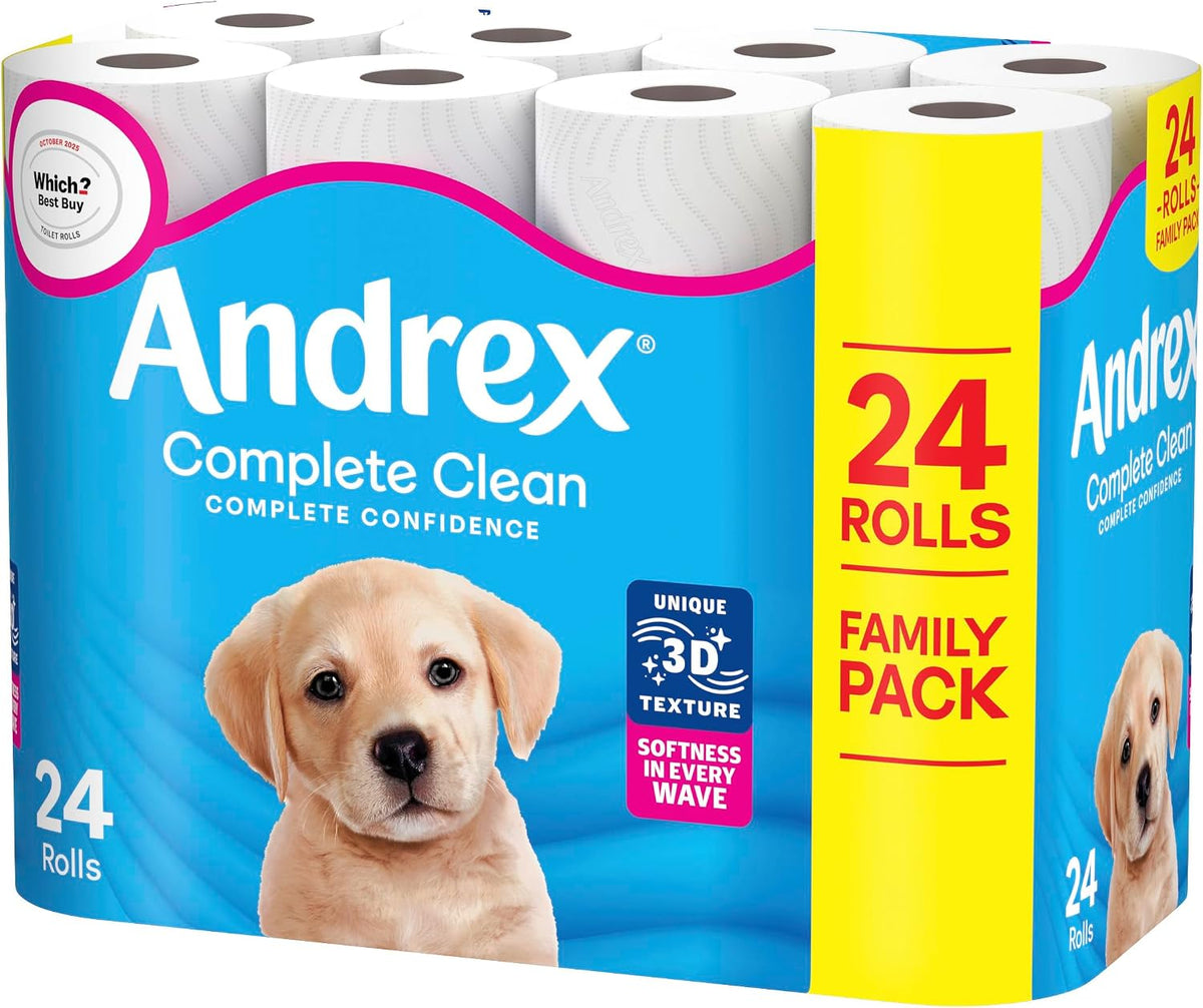 Andrex Complete Clean Toilet Roll - 24 Toilet Rolls, Bulk Buy
