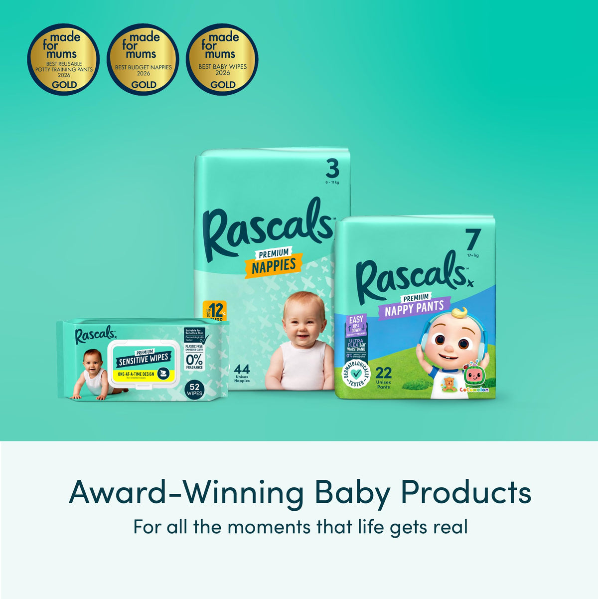 Rascals Premium Nappies Size 3, 296 Count, Feather-Soft