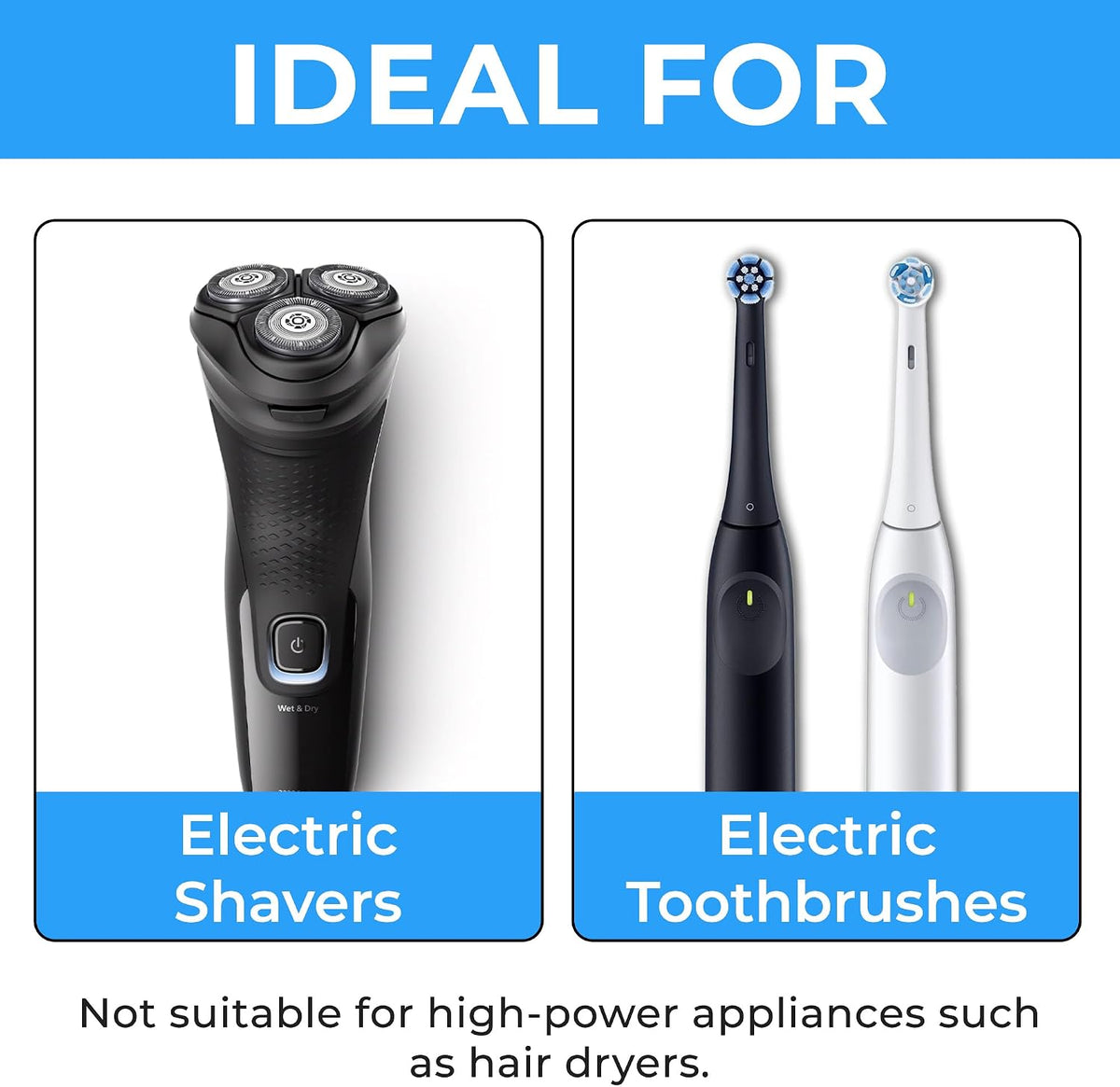 Double Dragon 2-Pack UK Electric Toothbrush & Shaver Plug Adapter | 2-Pin to 3-Pin Bathroom Converter | Supports UK EU Round & US Flat 2-Pin Plugs | 1A Fused | Compatible with Oral-B, Braun, Philips
