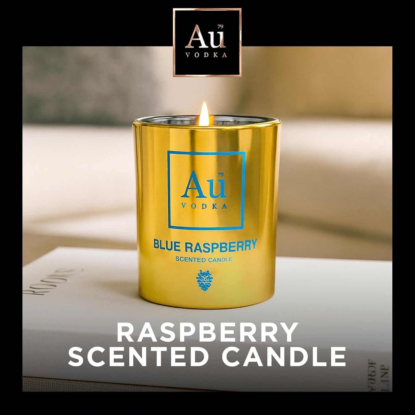 Au Vodka Gift Set - Blue Raspberry Flavoured Vodka 5cl Miniature & Candle - Official Licensed - Birthday Gifts for Men and Women - Handcrafted In The UK, Alcohol Gift Set, Fathers Day
