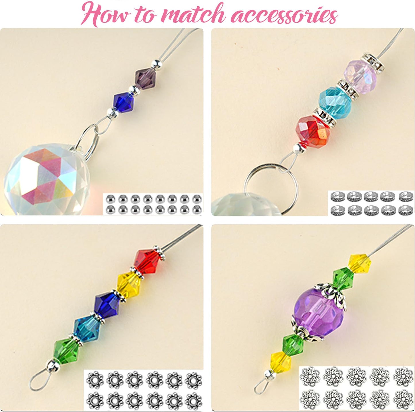 240PCS DIY Sun Catchers Making Kits for Adults, Crystal Suncatchers Kit with Colourful Prism Pearl Rainbow Maker for Windows, Hanging, Indoor, Outdoor, Garden Decor (Silver)