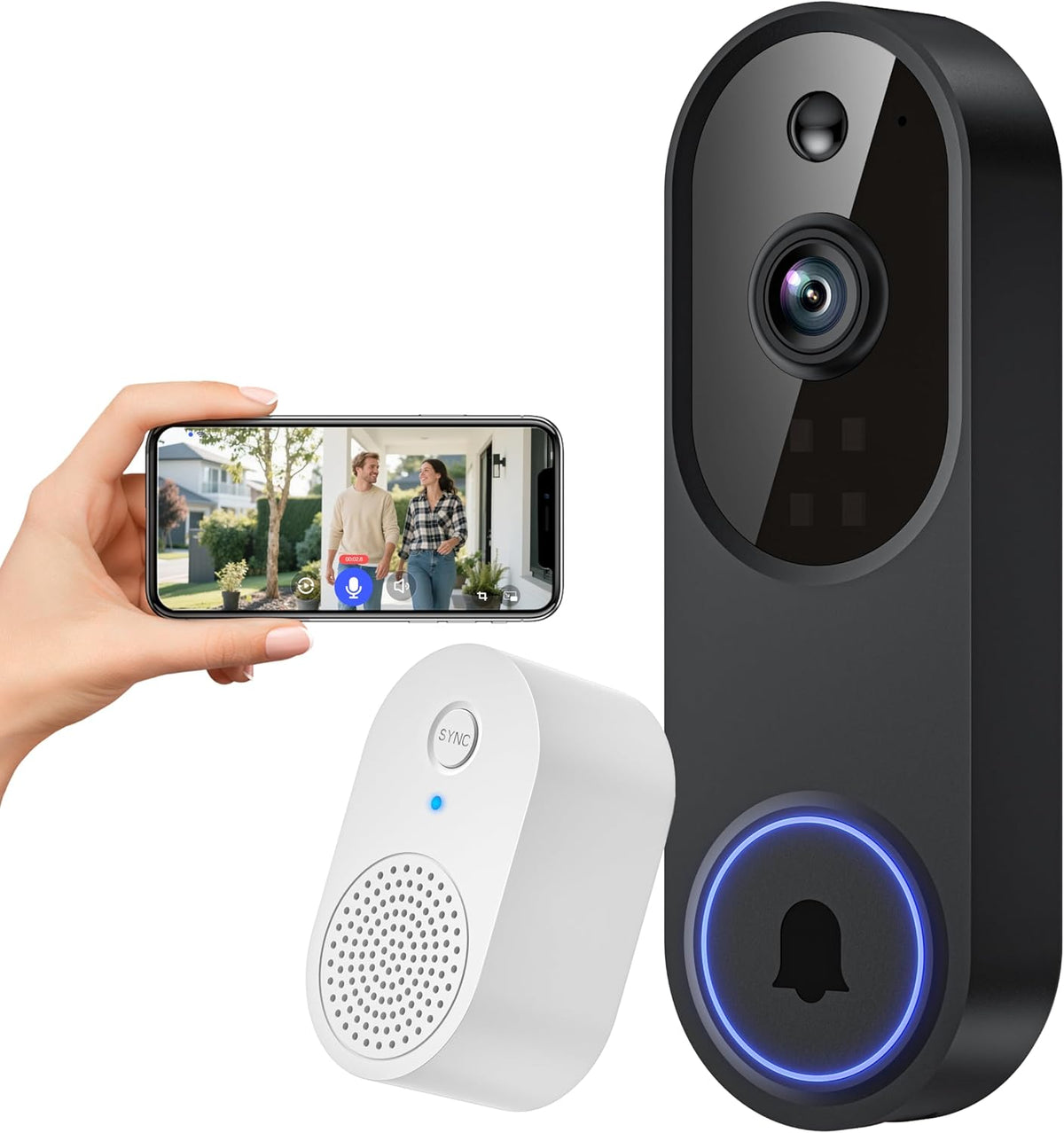 1080P WiFi Video Doorbell Camera Wireless with Receiver