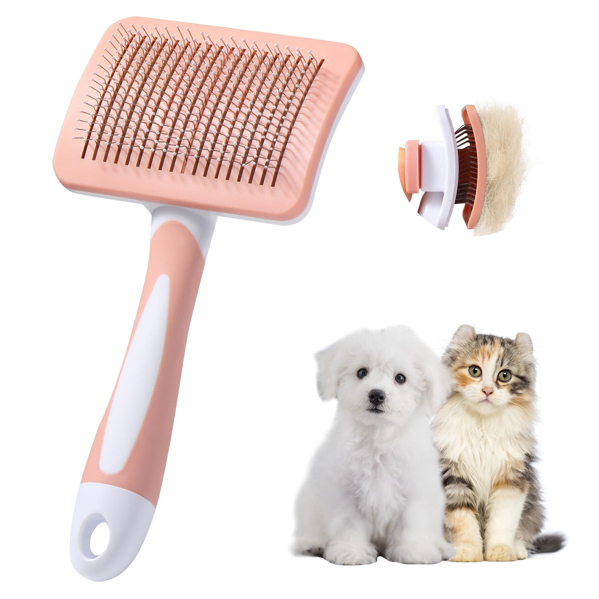 Vinabo Cat Dog Comb Brush, Cat Brush Grooming Comb, Self Cleaning Slicker Brushes, Pet Grooming Tool with Cleaning Button for Dog Shedding Tools