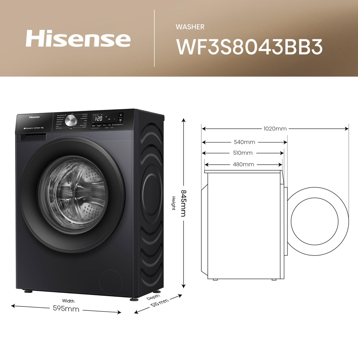 Hisense WF1G7021BW Freestanding 7 KG-Front Load Durable Inverter Washing Machine, Steam Wash-Quick Wash-15 Washing Programs-1200 RPM-White-Energy Rating B