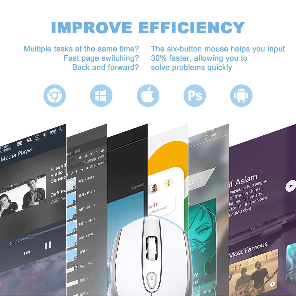 cimetech Wireless Mouse for Laptop, Portable Slim Silent Design for Left & Right Hand Users, Storable Nano Receiver, 800-1600 DPI, 2.4G Compact Computer Mice for MacBook, PC, Windows, Chromebook