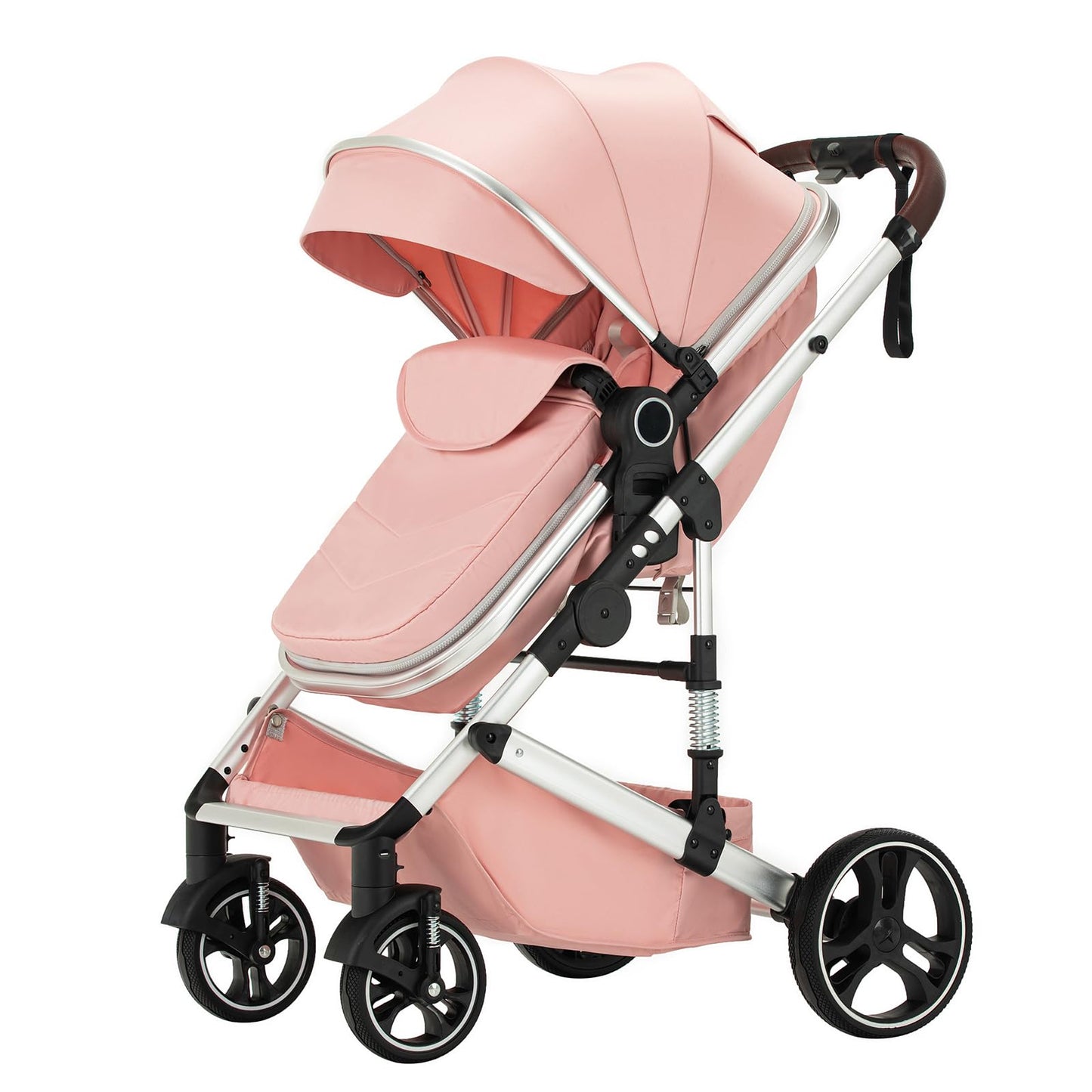 BEBBY Stroller 3-in-1 Baby 3 in 1 with Seat with Foldable Aluminium Frame, Compact Stroller with Adjustable Armrests, Combined Strollers,High Landscape Travel Pushchair (gen-H9-PINK, H9)