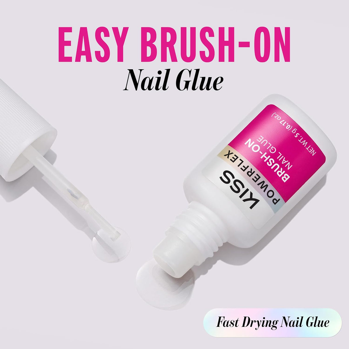 KISS Powerflex Brush-On Nail Glue, Flex Formula for Ultra Hold of False Nails, Instantly Repairs Breaks and Tears