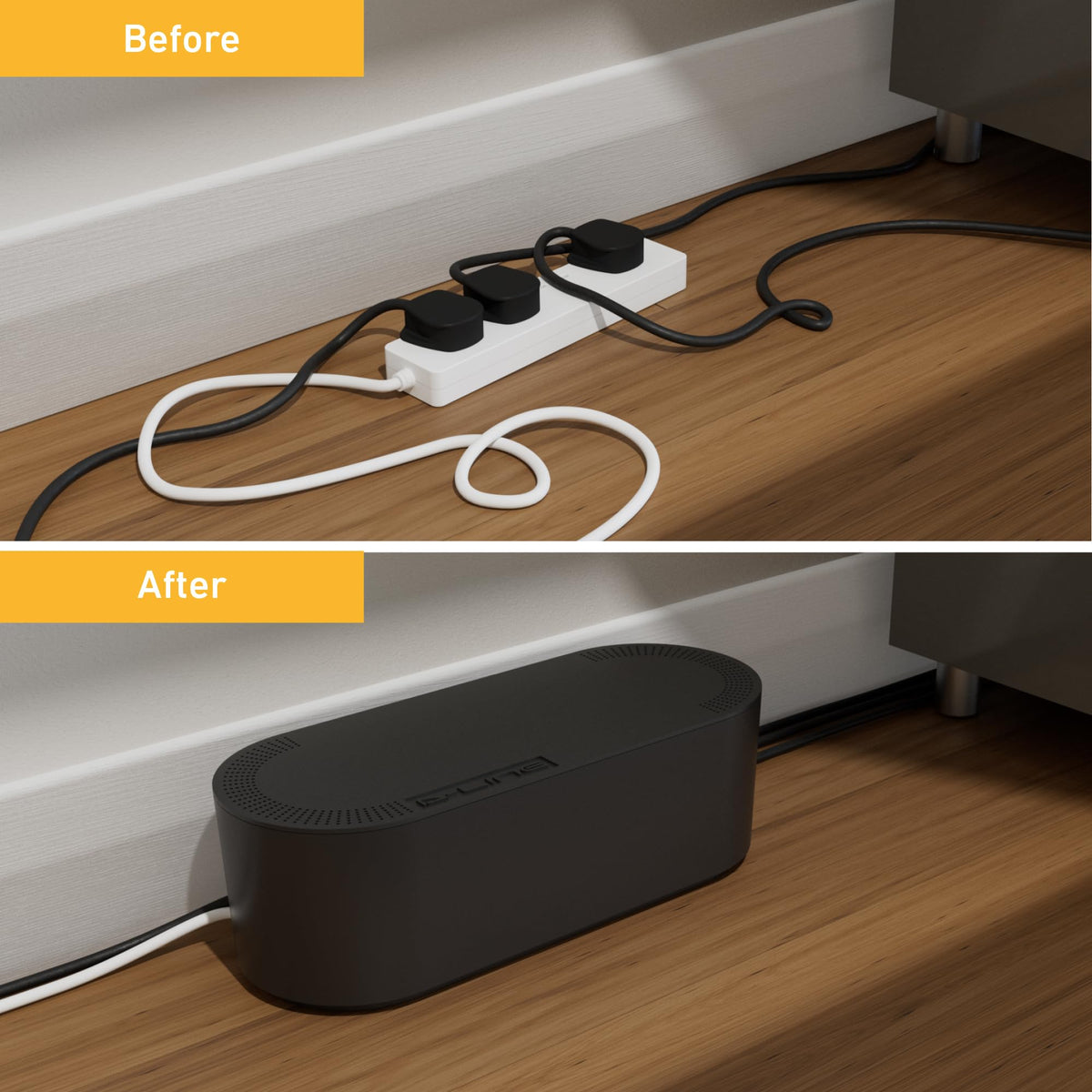 D-Line Cable Tidy Box, Hide & Conceal Extension Blocks, Desk Cable Management Solution, TV Wire Tidy, Made from Electrically Safe ABS Material - 325mm (L) x 125mm (W) 115mm (H) - Small, White