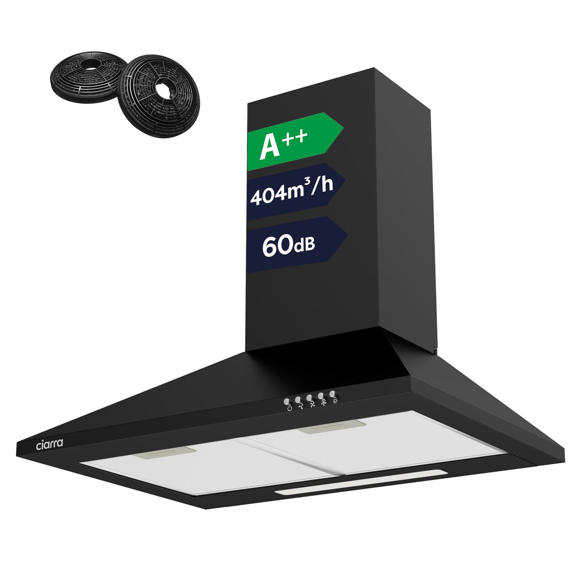 CIARRA 90cm Wall-Mount Cooker Hood 370m³/h Ducting & Recirculation CAS9201A