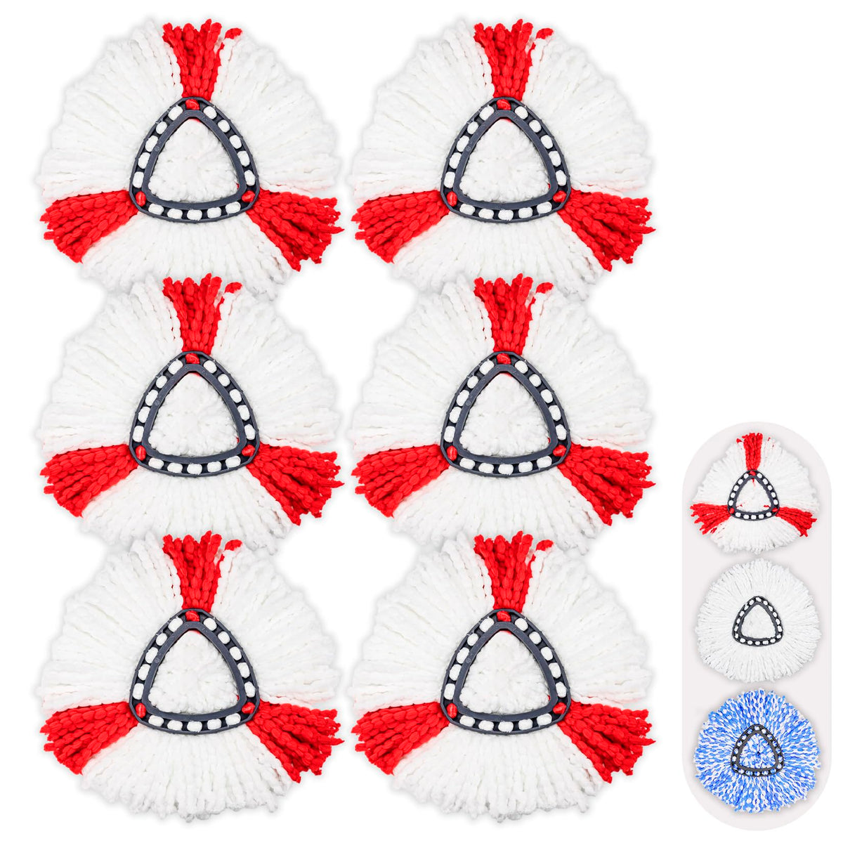 6 Pack Mop Head Replacement Compatible for vileda Triangle Swivel Mops - Mop heads replacement（BLUE）