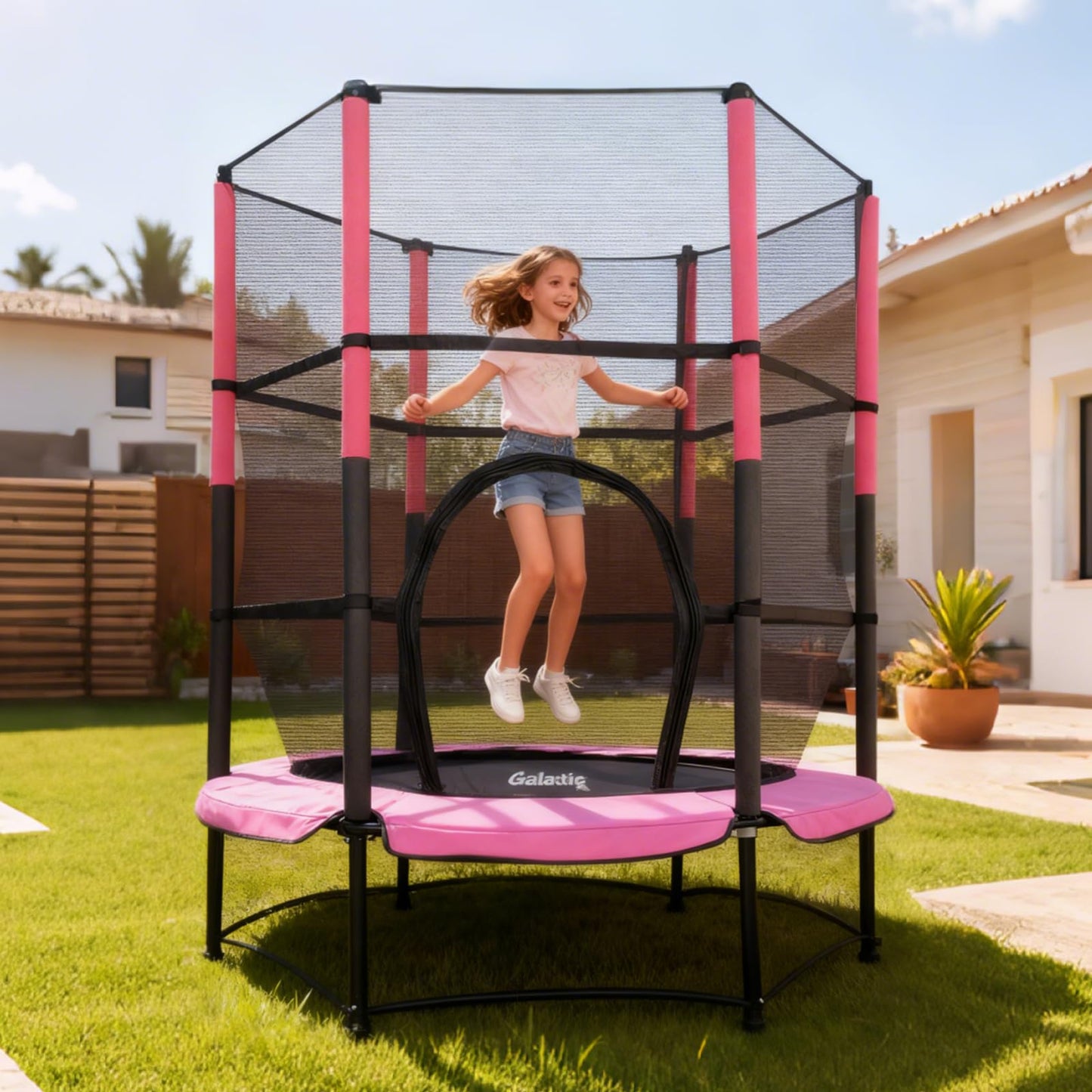 GALACTICA 55" Kids Mini Trampoline with Safety Enclosure Net — Max 25 kg | 4 Colours