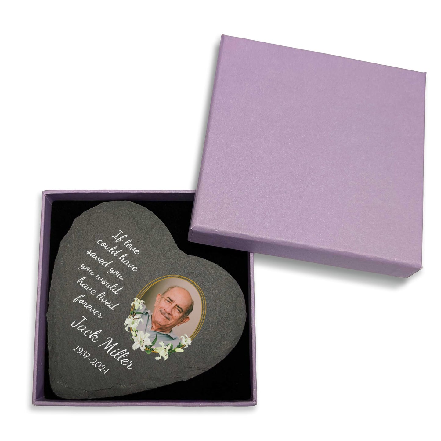 You Personalise Personalised UV Printed Photo Memorial Slate- Custom Message & Photo- Heart Slate, Optional Display Stand- Outdoor & Indoor Use- 100 x 100 mm