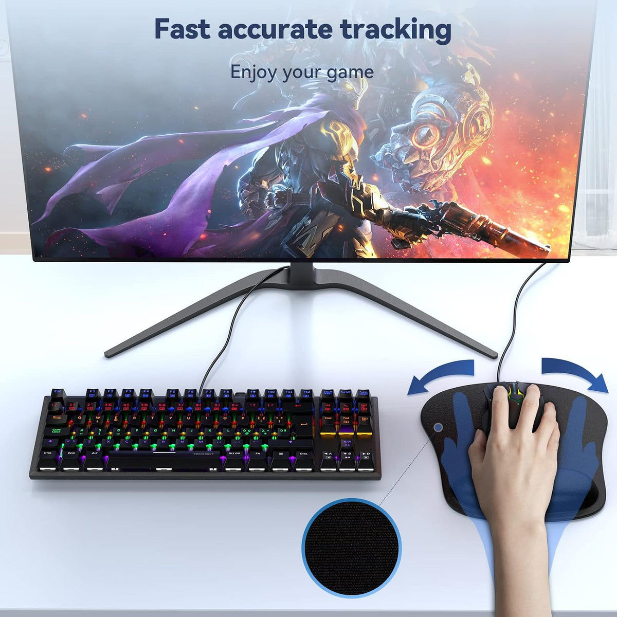 TECKNET 3 Packs Mouse Mat Wrist Support, Mouse Pad with Memory Foam Rest