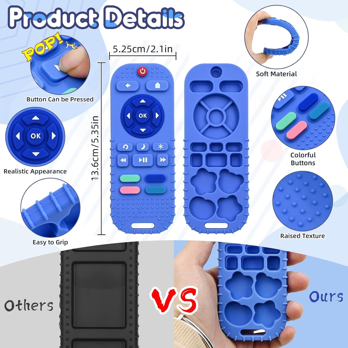 AiTuiTui Baby Teether for Teething Relief Baby Toys 0 3 6 9 12 Months, Sensory Silicone Remote Control Baby Teether Toy for Babies Newborn Infant Boy Girl Autism Toys for Baby Gifts