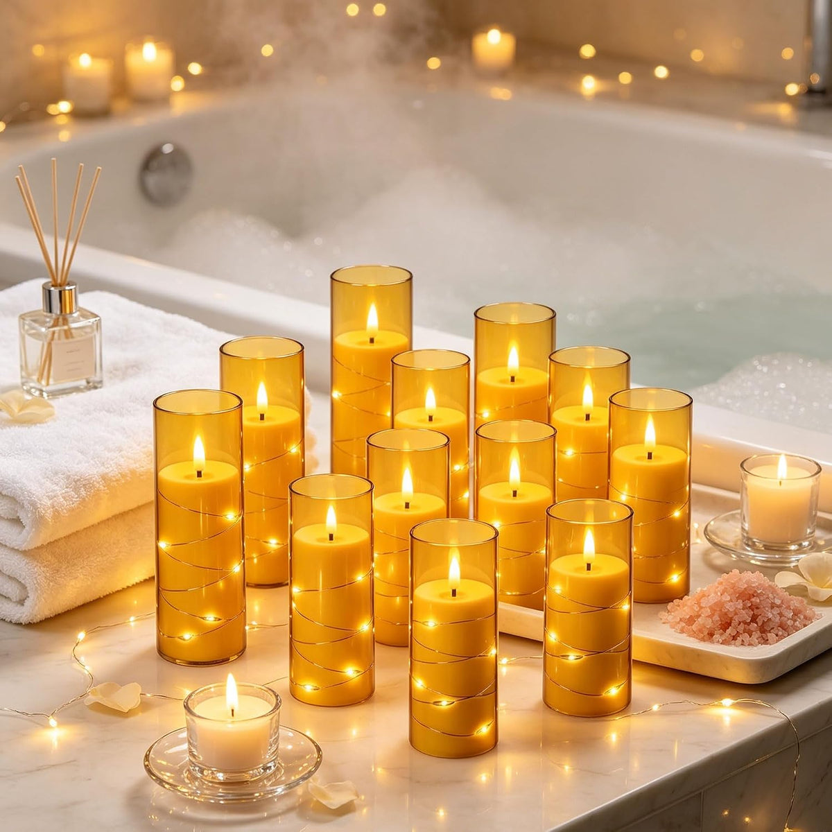 5 Pack Ivory Transparent Taper Candles, Black Wick Flickering Flameless LED Candles with Fairy Lights, Heat Resistant Reusable Plastic Candles, Remote Control, 14/14/16/18/20cm, Indoor Outdoor Decor