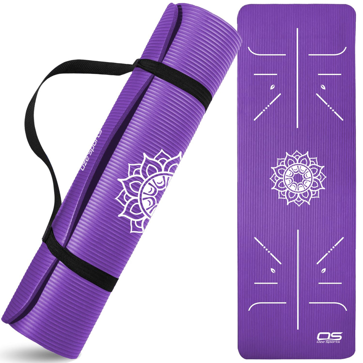 OZE SPORTS Yoga Mat, NBR Foam, Extra Thick, Non-Slip, High Density, Large, for Pilates, Gymnastics, HiiT and Fitness, with Free Carry Strap