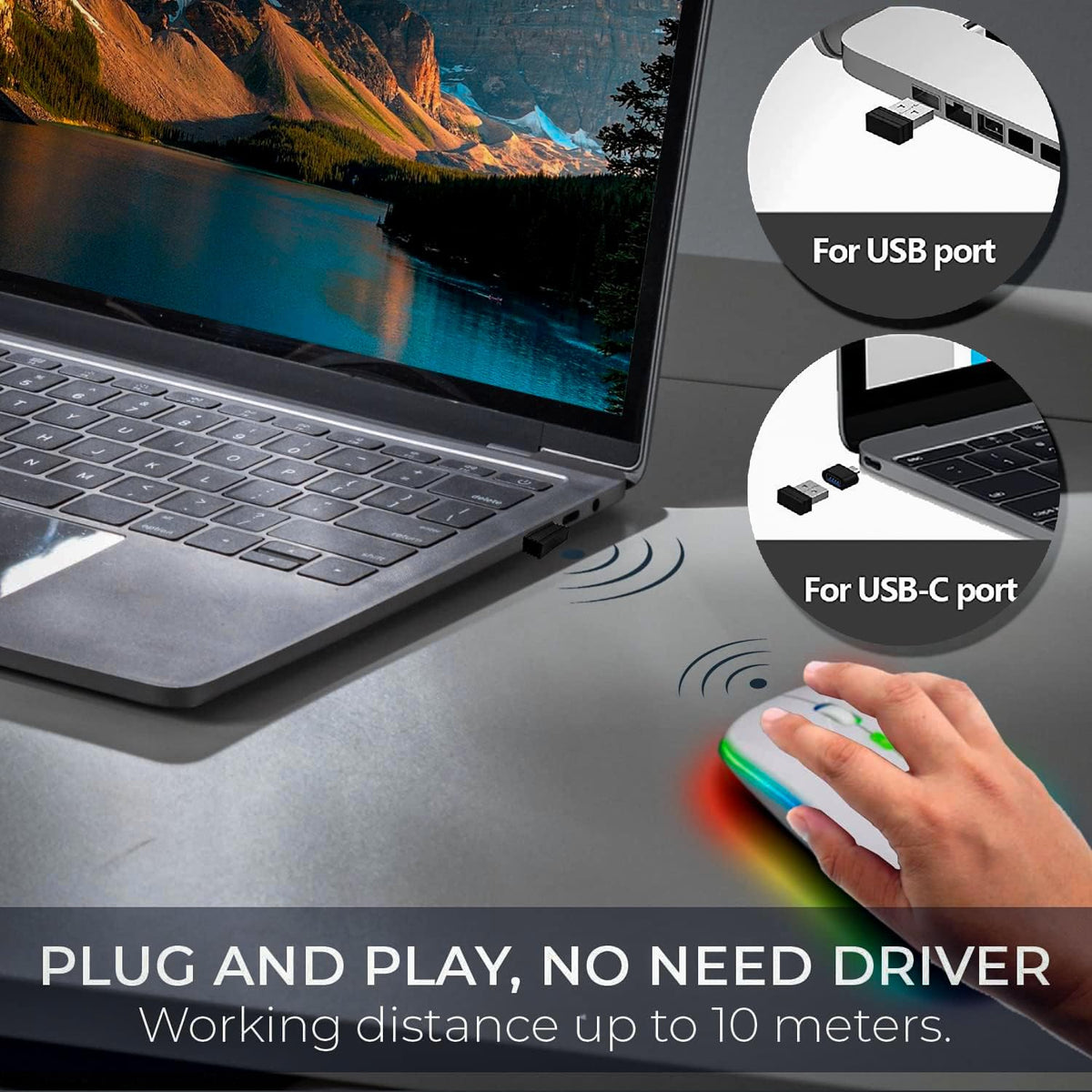 Wireless mouse rechargeable Dual Mode 2.4G & 5.0 Bluetooth Mouse for Laptop