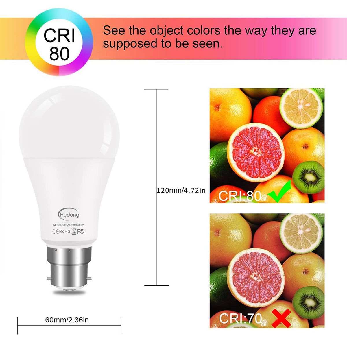Colour Changing Bulb B22 10W Dimmable, RGBW LED Light Bulbs Mood Lighting with 21key Remote Control,Dual Memory Function,12 Color Choices for Home Dec
