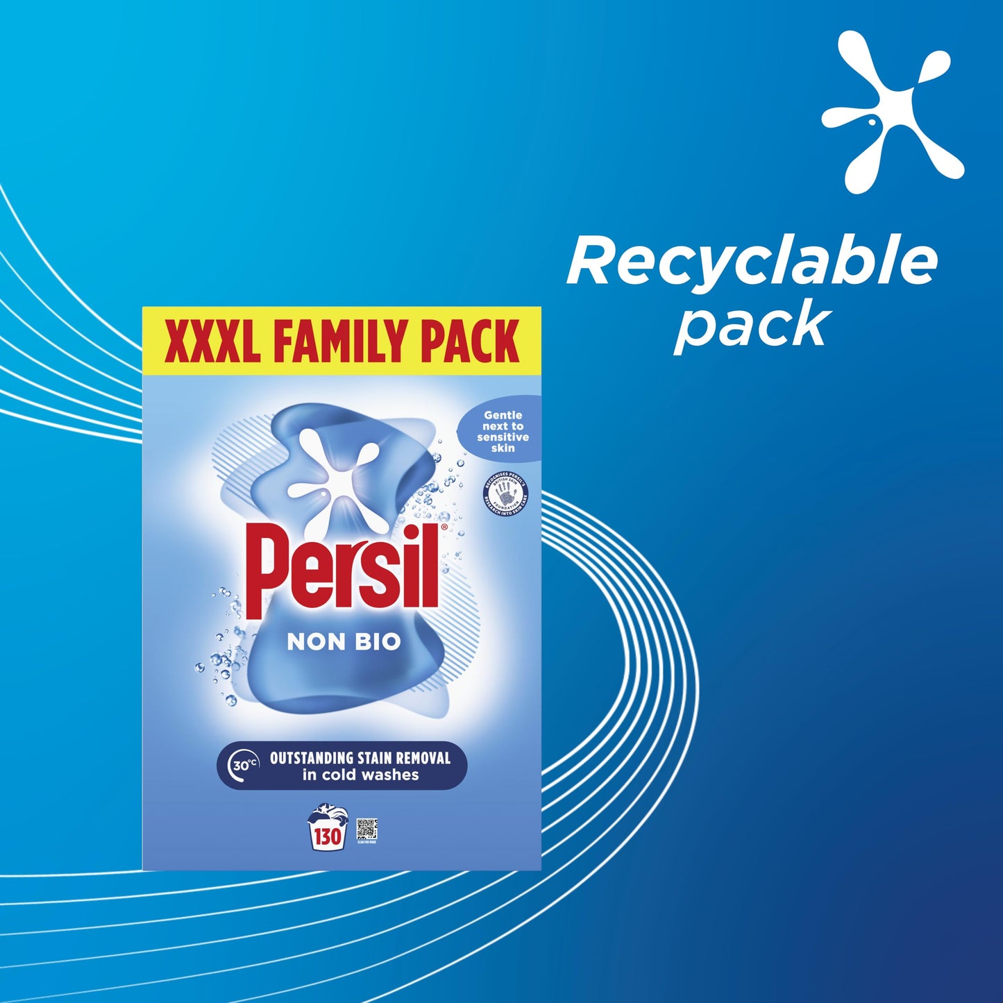 Persil Non Bio Washing Powder XXXL Family Pack 100% recyclable pack for stain removal that's gentle next to sensitive skin 130 Wash 6.5 kg