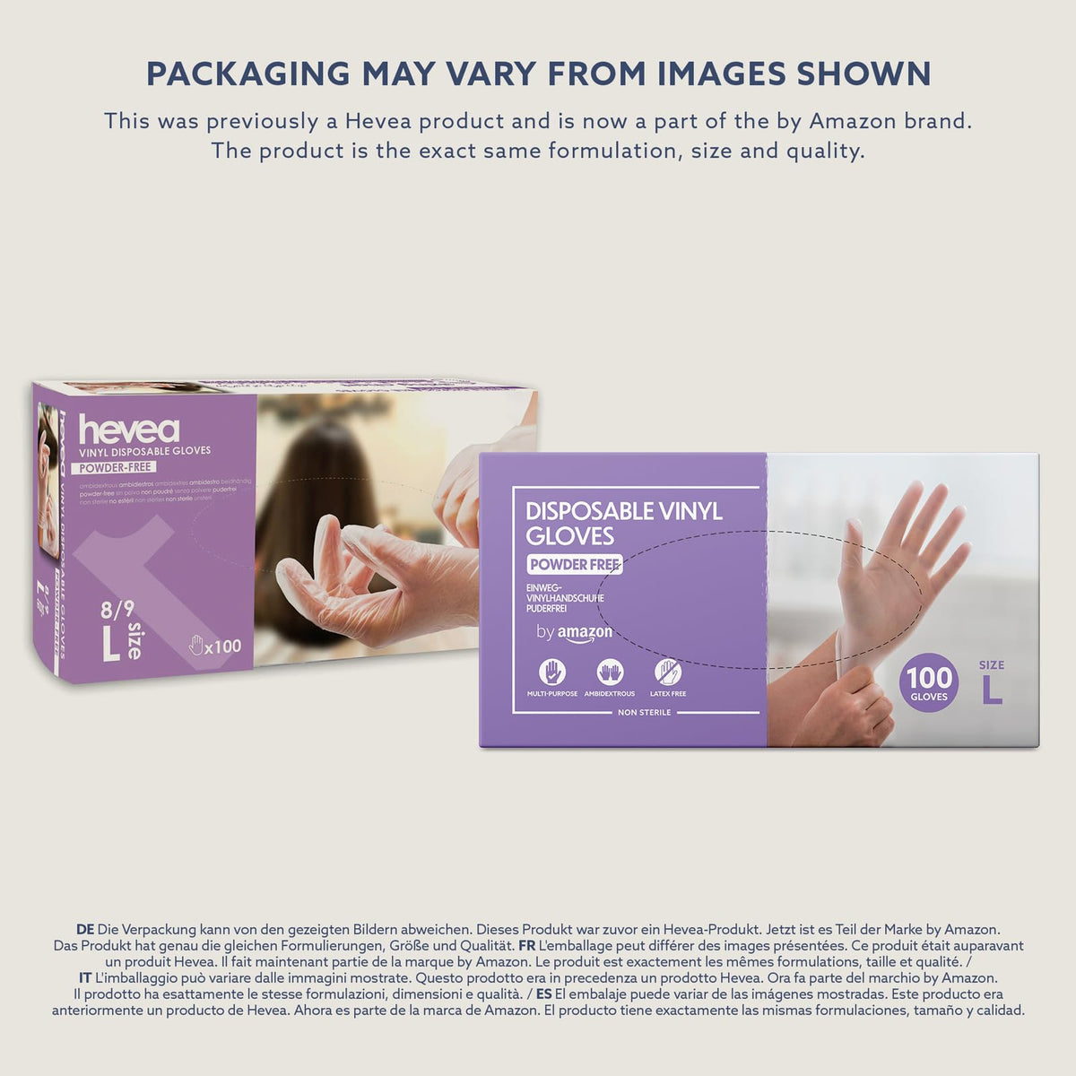by Amazon Disposable Vinyl Gloves, Powder-free, Latex-free, Size S, Pack of 100, Transparent