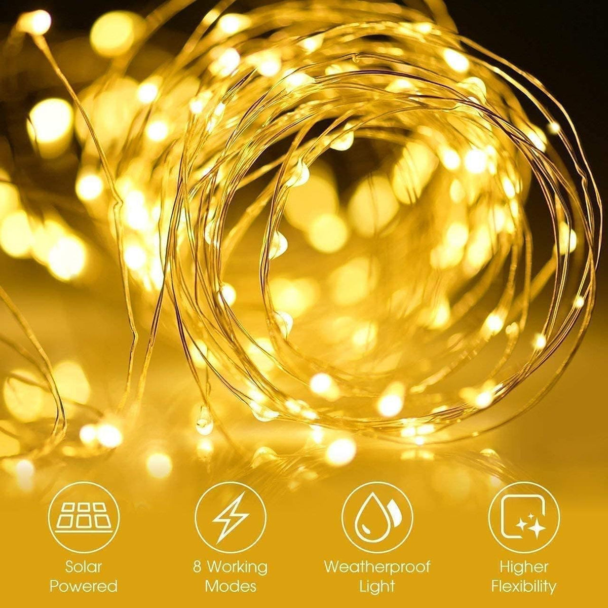 Lezonic 2Pack Solar String Lights Waterproof,12M/40Ft 120LED Garden Lights