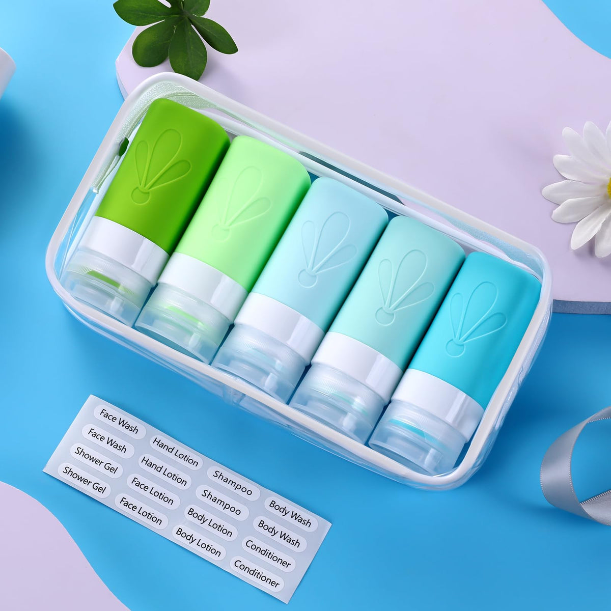 INSFIT Travel Bottles for Toiletries, 17 Pack Leakproof Travel Size Toiletries, Airplane Travel Essentials, Holiday Essentials for Women and Men with Labels/Clear Bag