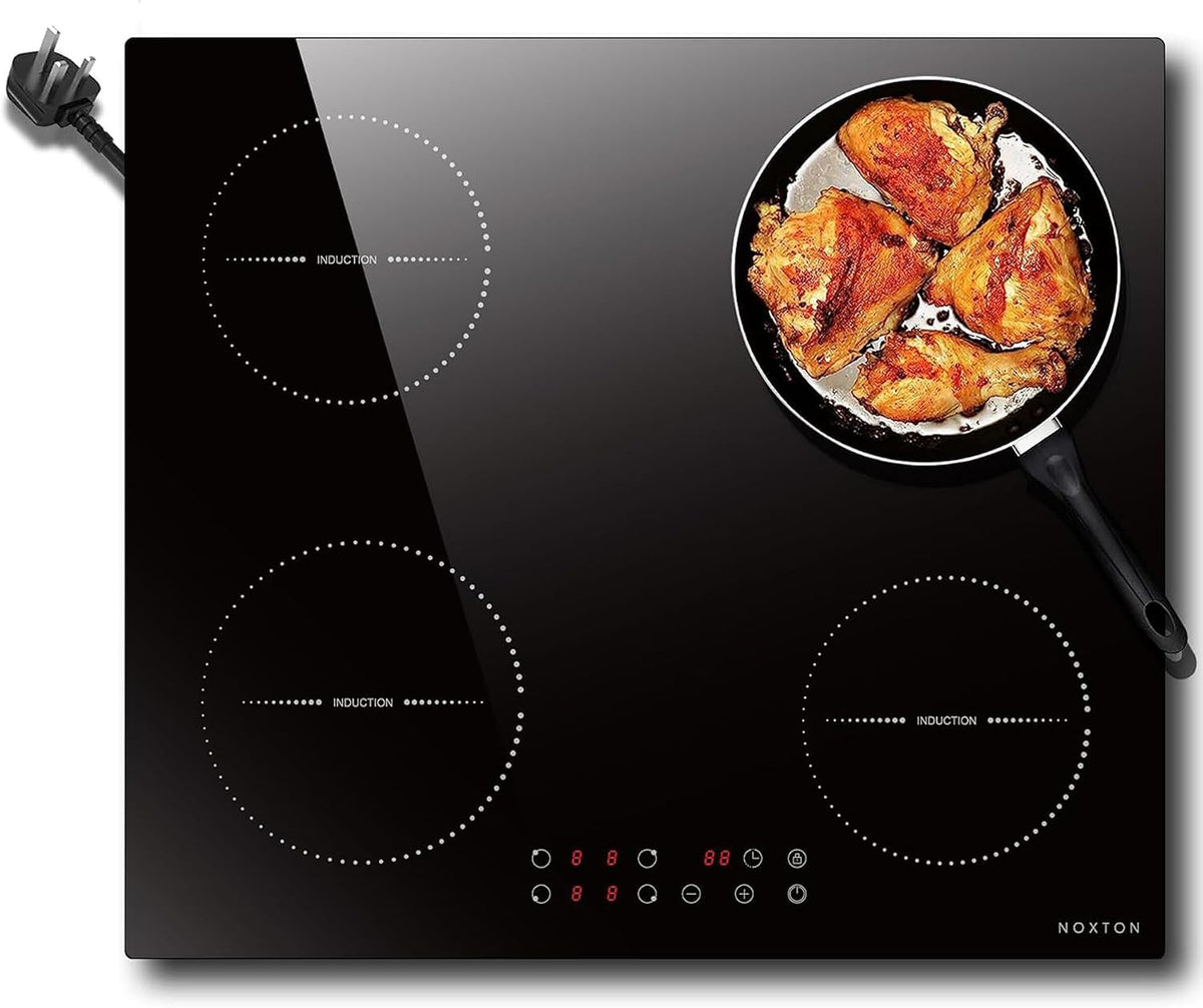 Noxton Plug in Induction Hob, 4 Zones Electric Hob 60cm, Touch Control with Child Safety Lock,UP to 99 Min Timer Black Crystal Glass