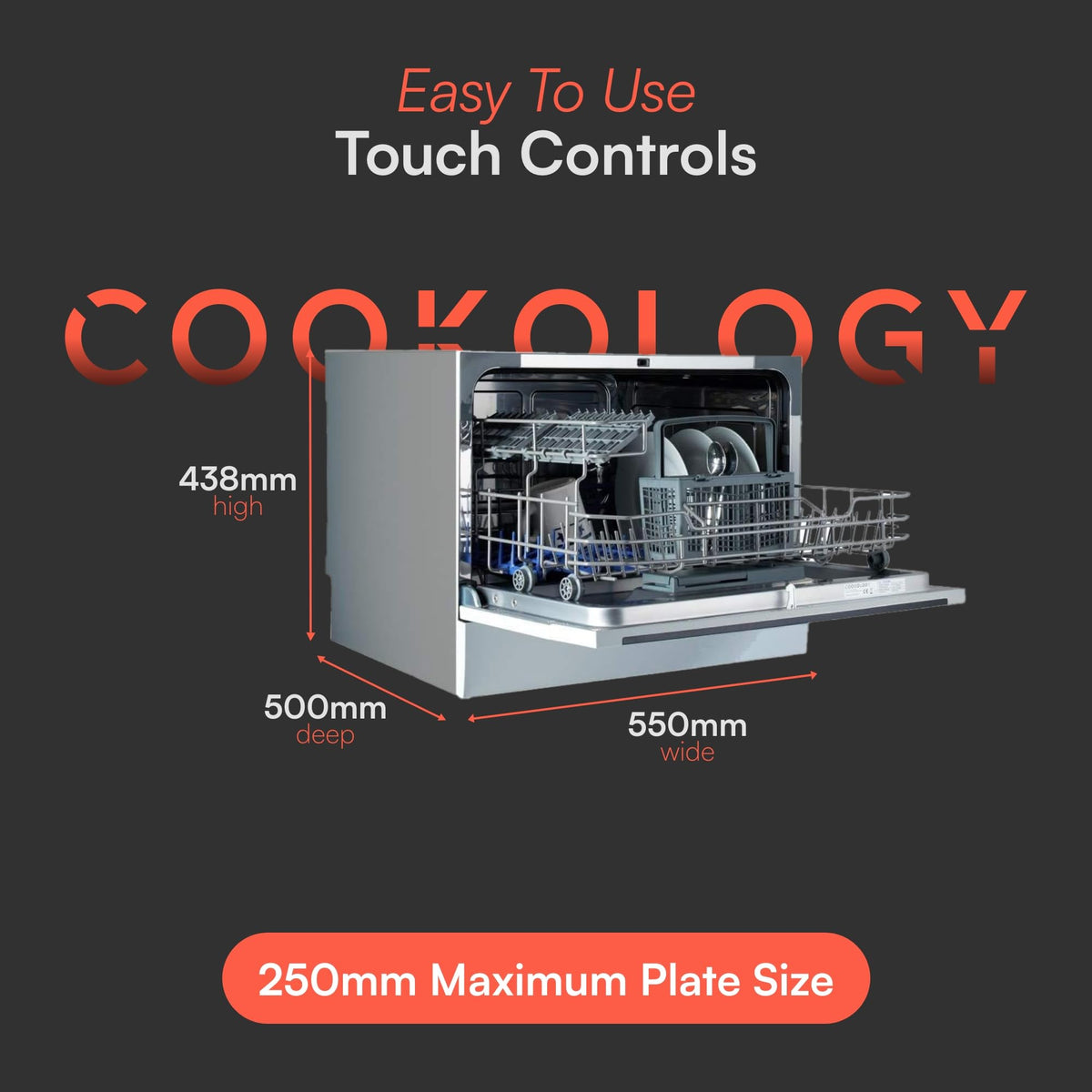 Cookology 6.5L Mini Countertop Dishwasher - 6 Place Settings - White