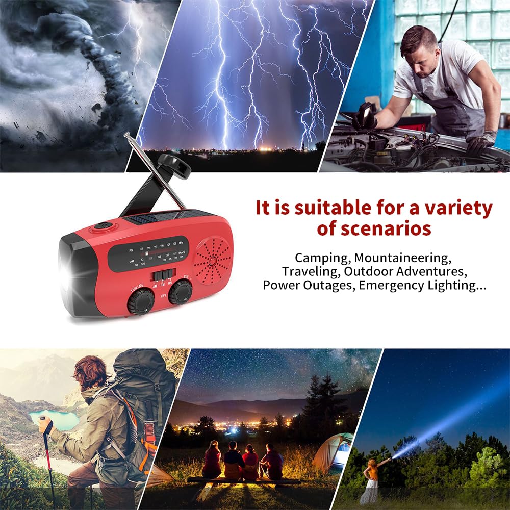 Wind Up Radio, Solar Emergency Radio, Portable Hand Crank Radio Torch