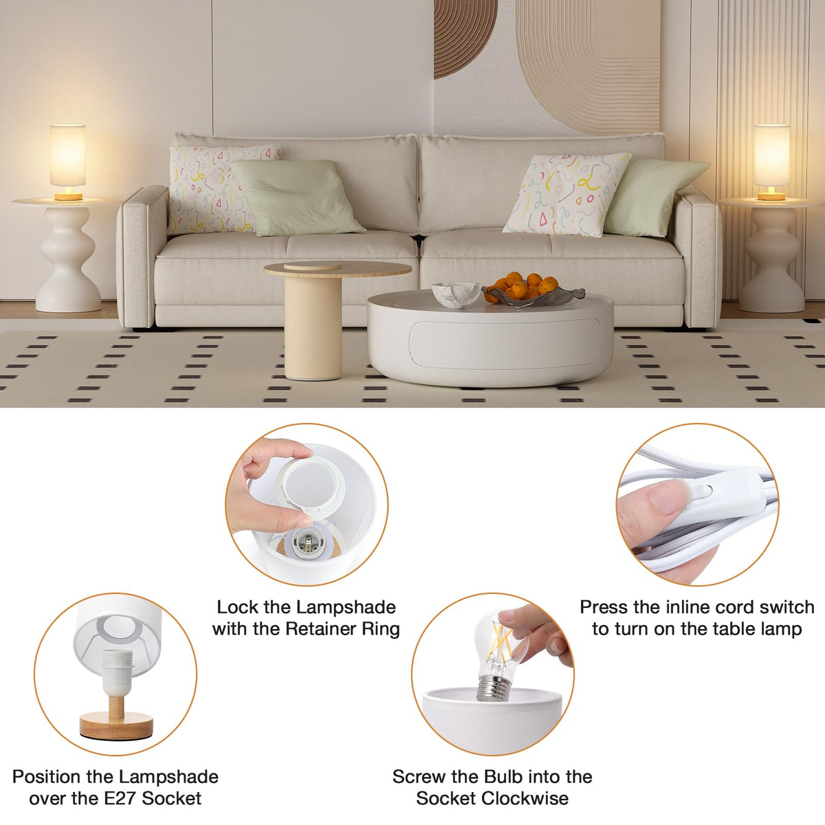 Aooshine Bedside Lamps, 3000K Warm Table Lamp for Bedroom Living Room