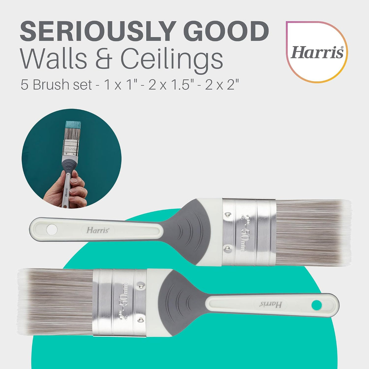 Harris Seriously Good Paintbrush Set, 5 Brush Pack, 1 x 0.5, 1 x 1, 1 x 1.5, 2 x 2 Paint Brushes