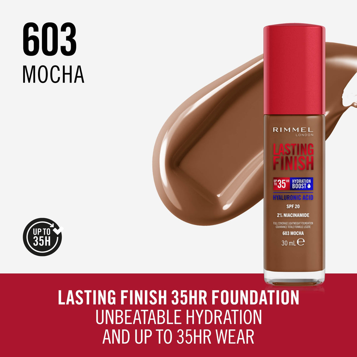 Rimmel Lasting Finish 35Hr Foundation 300 Sand, Full Coverage, Hydrating, SPF20, Hyaluronic Acid, Vitamin E, 2% Niacinamide, All Day Wear, Vegan, Cruelty Free