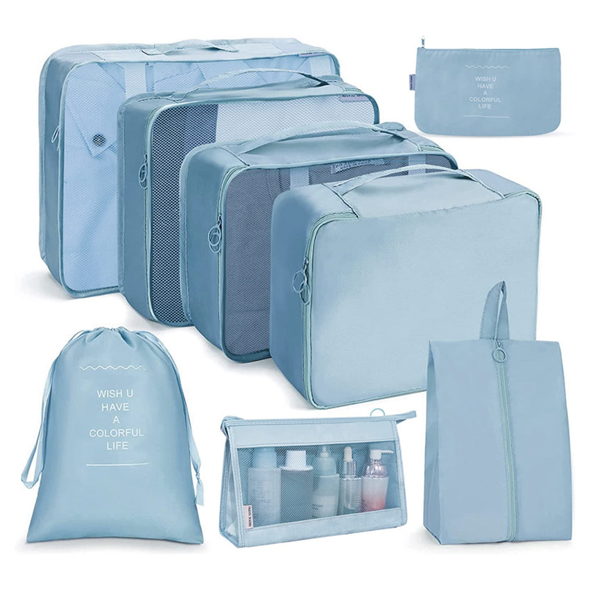 OSDUE Packing Cubes for Suitcase, 8PCS Thickening Travel Organiser Packing Bags Lightweight Travel Accessories Organizers Essentials Clothes Shoes Cosmetics Toiletries Storage Bags