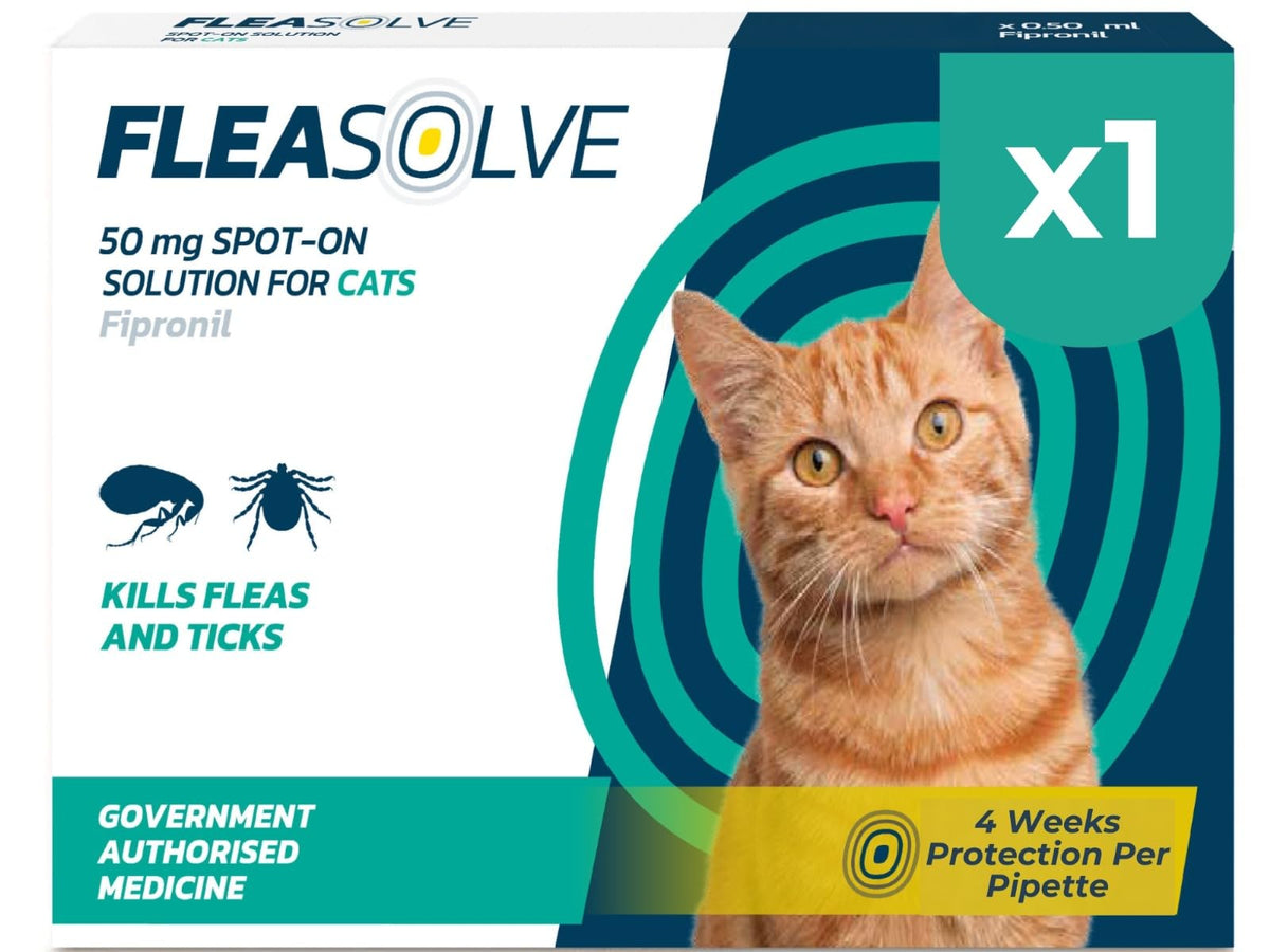 Cat Flea Treatment Spot On x 3 Pack - Flea Treatment Cat Spot On for Cats & Kittens Over 1kg - 3 Pipettes, 3 Doses - Fast-Acting FleaSolve Solution