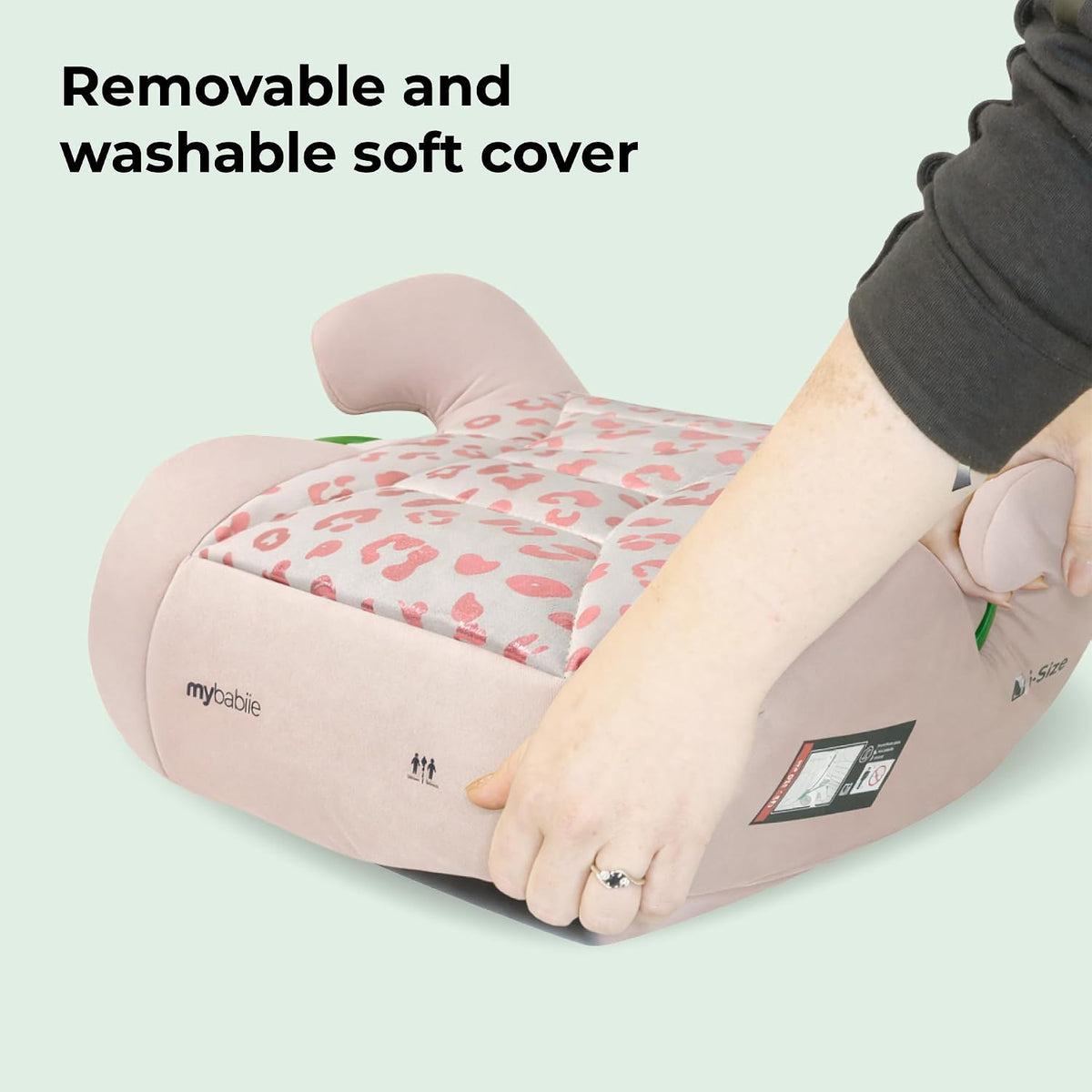My Babiie MBCSB10 Booster Car Seat - Lightweight at 1kg, Approx. 6-12 Years (125-150cm, 22-36kg), R129, i-Size Backless Child Car Seat, Group 3, Compact, Portable, Ideal for Travel - Pink Leopard