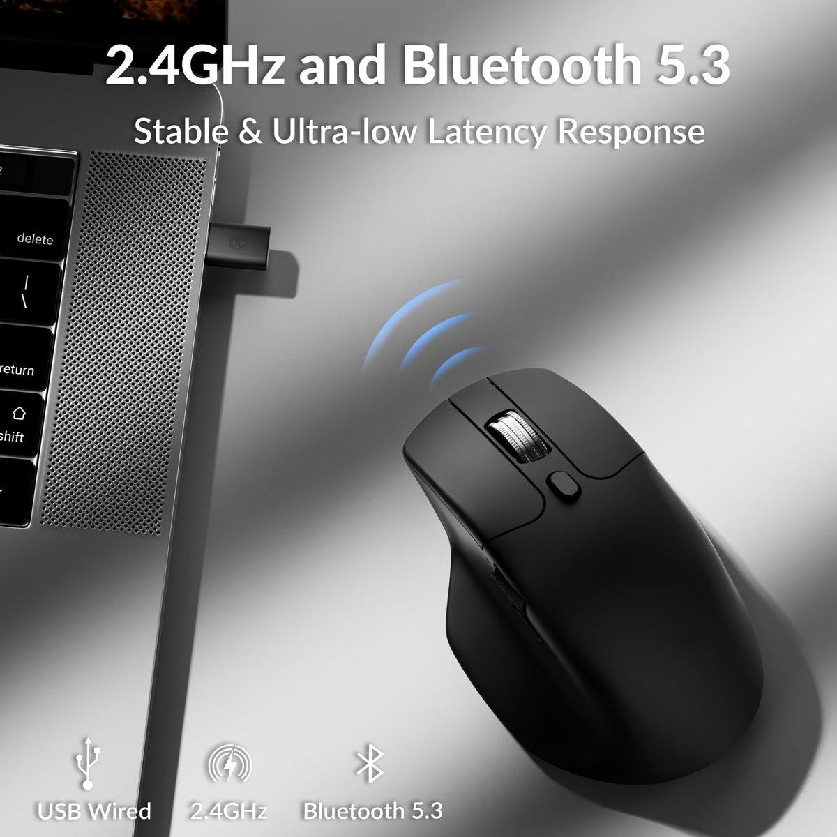 Keychron M6 8000 Hz Silent Wireless Bluetooth 5.3/2.4 GHz/Wired Connection Gaming Mouse, Lightweight Body Programmable PixArt 3950 Sensor (30K DPI / 750 IPS) for Windows Mac Linux - Black