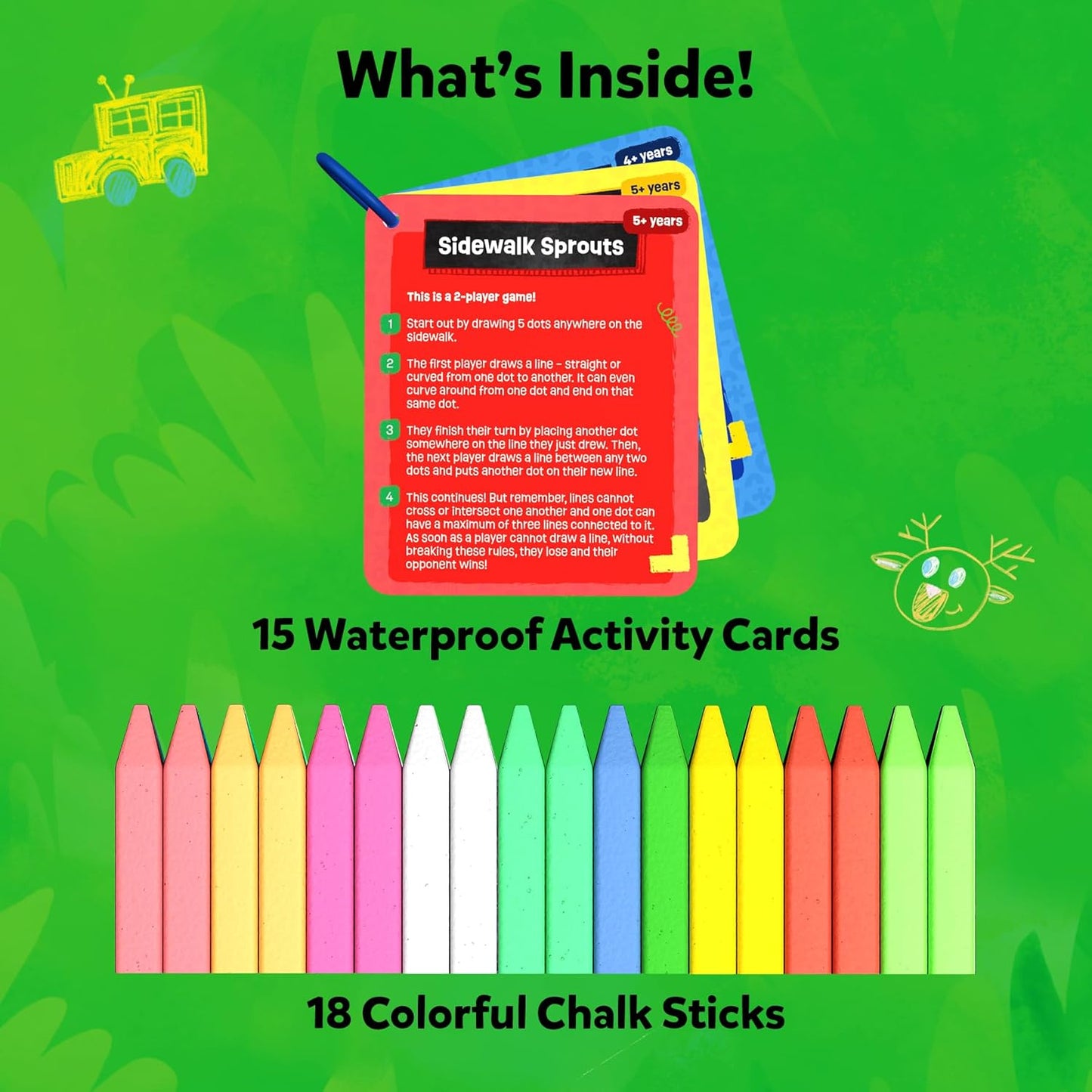 Skillmatics Sidewalk Chalk Activity Kit - Creative Outdoor Fun with 18 Washable Chalk Sticks, 15 Activities & Games for Kids, Gifts for Boys & Girls Ages 3, 4, 5, 6, 7, 8, 9, 10