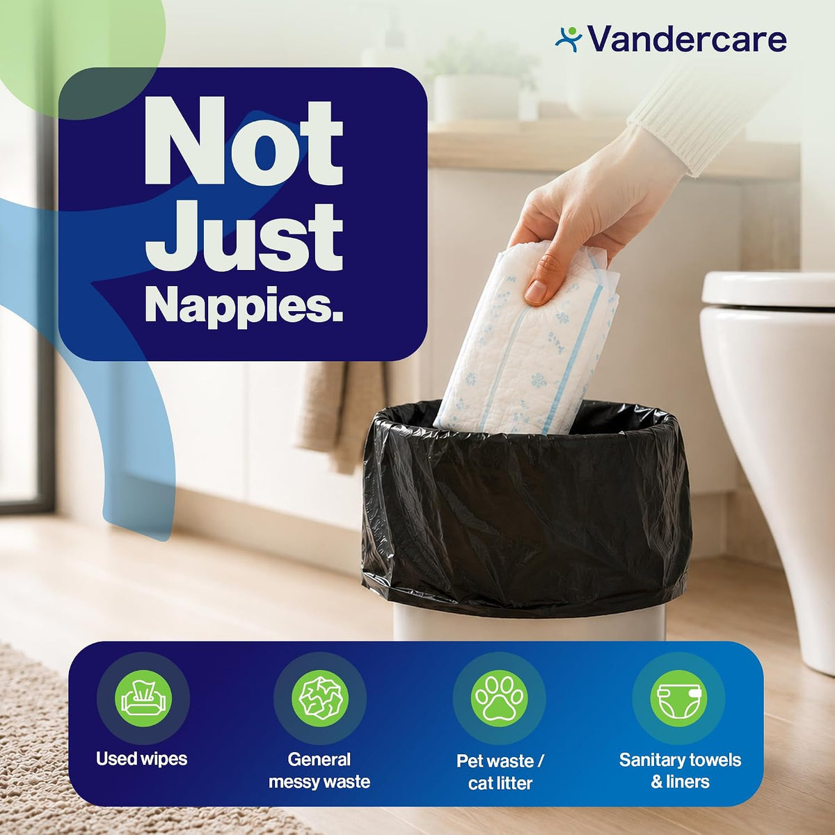 Adult Nappy Bags | 100 Pack | Sanitary Disposable Sacks for Large Incontinence Pads | 25% Thicker | Easy Tie Handles | Bag Extra Strong Thick | Fragrance Free Odourless Discrete
