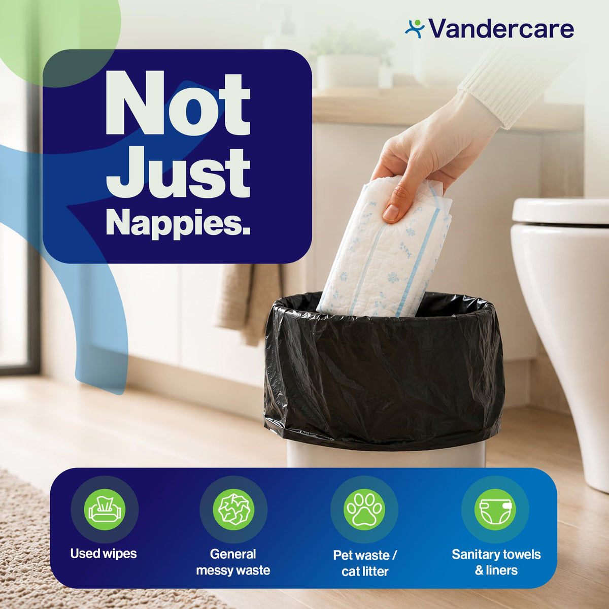 Adult Nappy Bags | 100 Pack | Sanitary Disposable Sacks for Large Incontinence Pads | 25% Thicker | Easy Tie Handles | Bag Extra Strong Thick | Fragrance Free Odourless Discrete